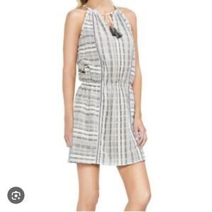 Vince Camuto Jacquard Stripe Cinch Waist Halter Dress